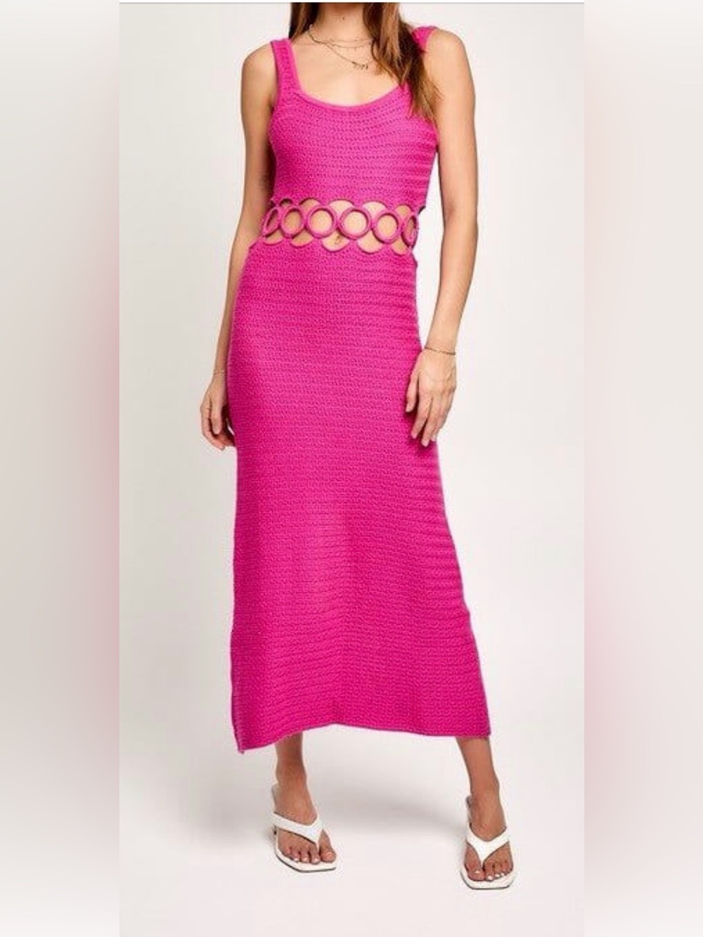 Hot Pink Crochet Maxi Skirt with Ring Waist Detail